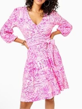 Lilly Pulitzer Chace Wrap Dress Pink Blossom Size Small